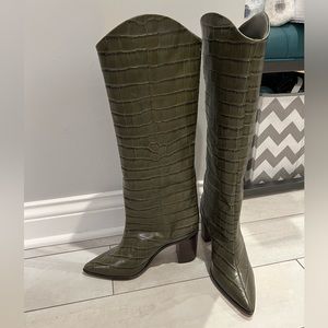 Schutz Maryana Block Boot - Olive Crock NEW